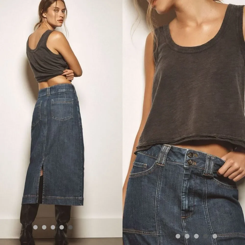 ANTHROPOLOGIE | pilcro the skipper seamed midi skirt | 6 | medium wash denim